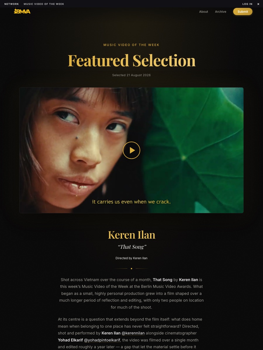 Music Video of the Week front page